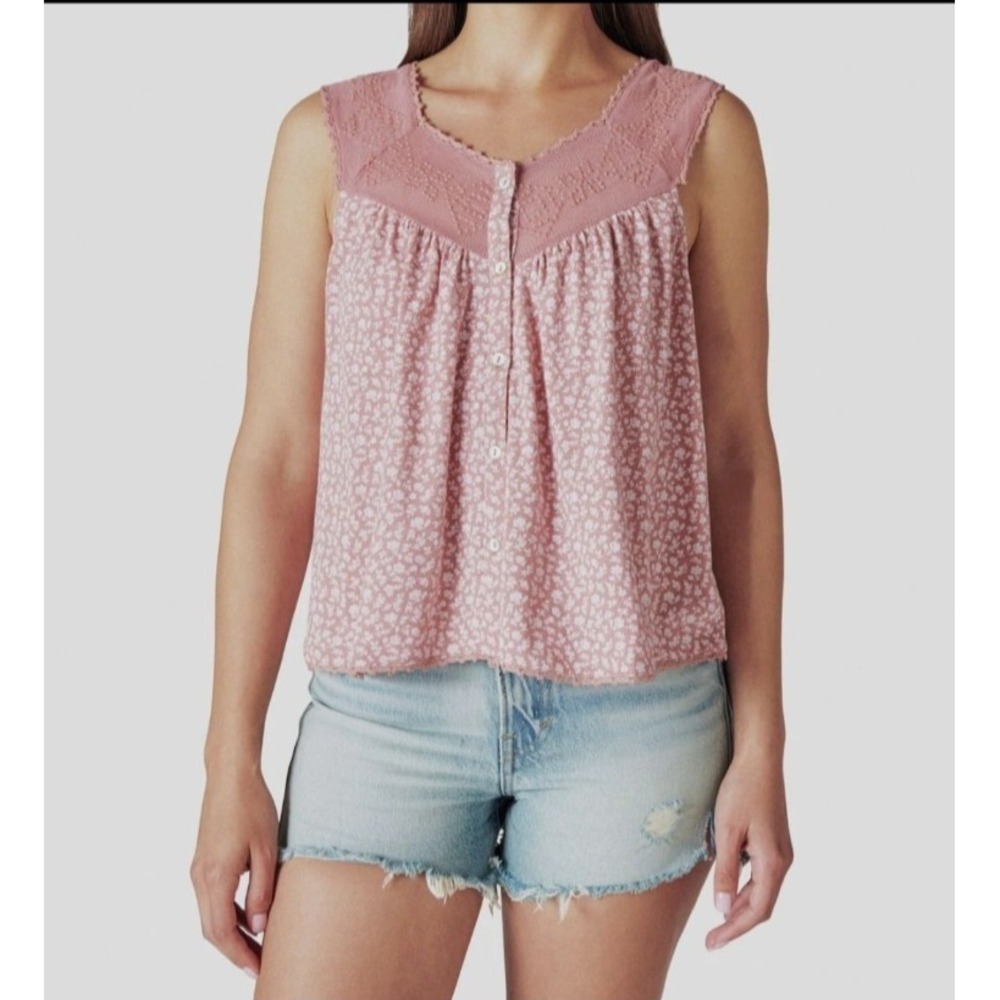 Lucky Brand Women's Size M Rose Small Print Sleeveless Cami Knit Blouse